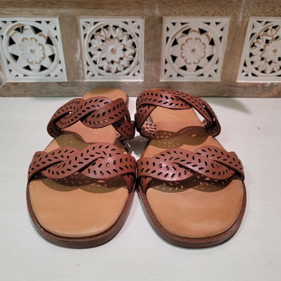Madewell Womens Sz 9.5 The Cora Tan Leather Slide Sandal Comfort Shoe Casual - Picture 2 of 11